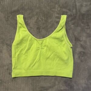 neon green cropped shirt with synching